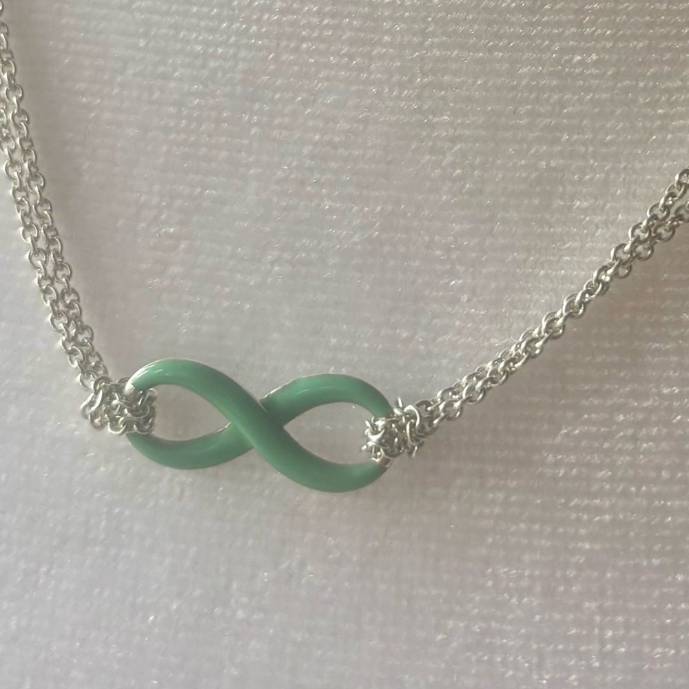 Tiffany & Co. Somerset Blue Enamel Infinity  Necklace Double Chain - Picture 5 of 12